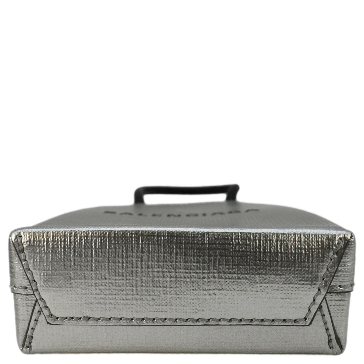 balenciaga Metallic Logo Leather Shopping Phone Holder Silver