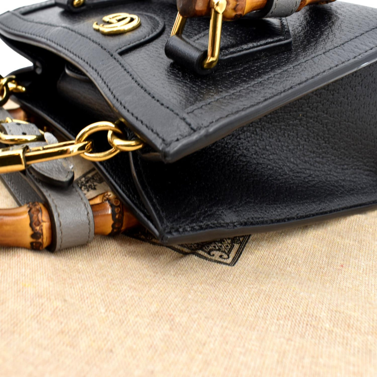 GUCCI Diana Bamboo Mini Leather Tote Bag Black 702732