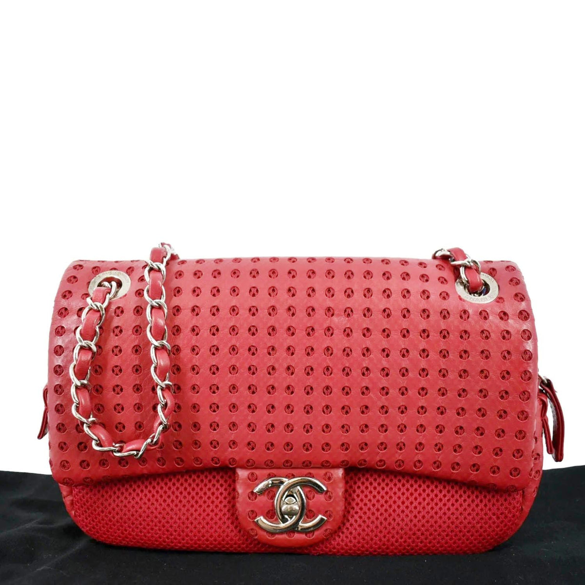 Chanel Flap Perforated Leather Shoulder Bag Red