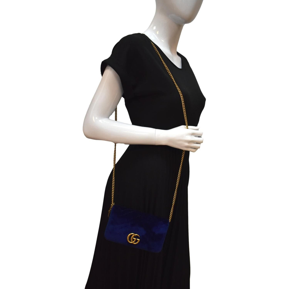 GUCCI Marmont GG Mini Velvet Matelasse Crossbody Bag Blue 488426