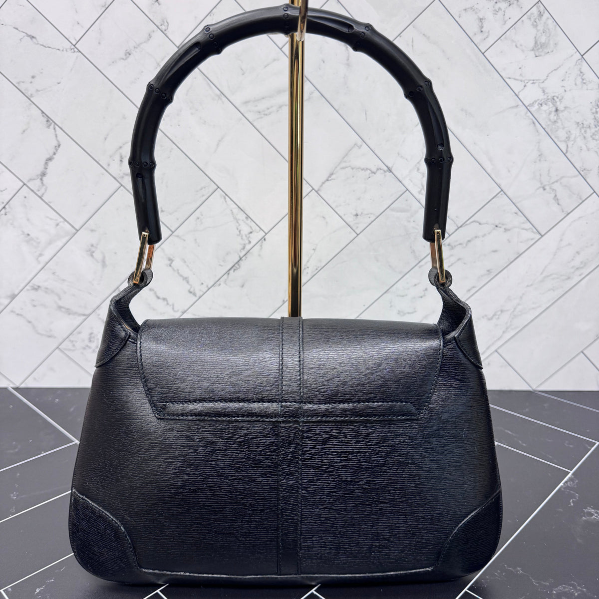 Gucci Black Leather Bamboo Shoulder Bag