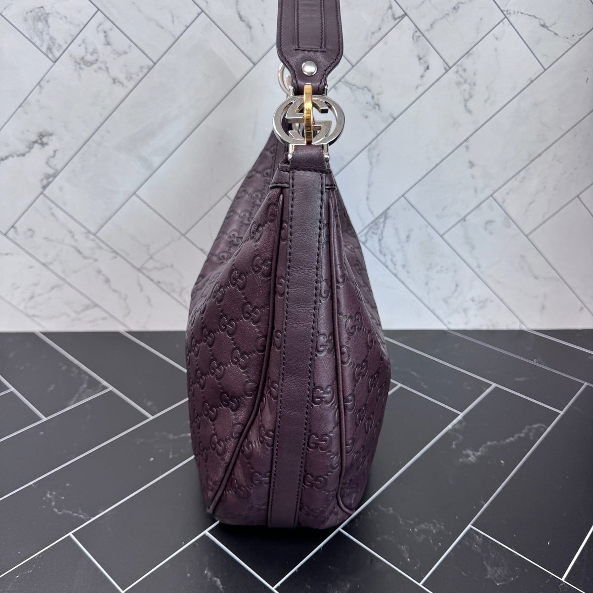 Gucci Maroon GG Leather Shoulder Hobo Bag