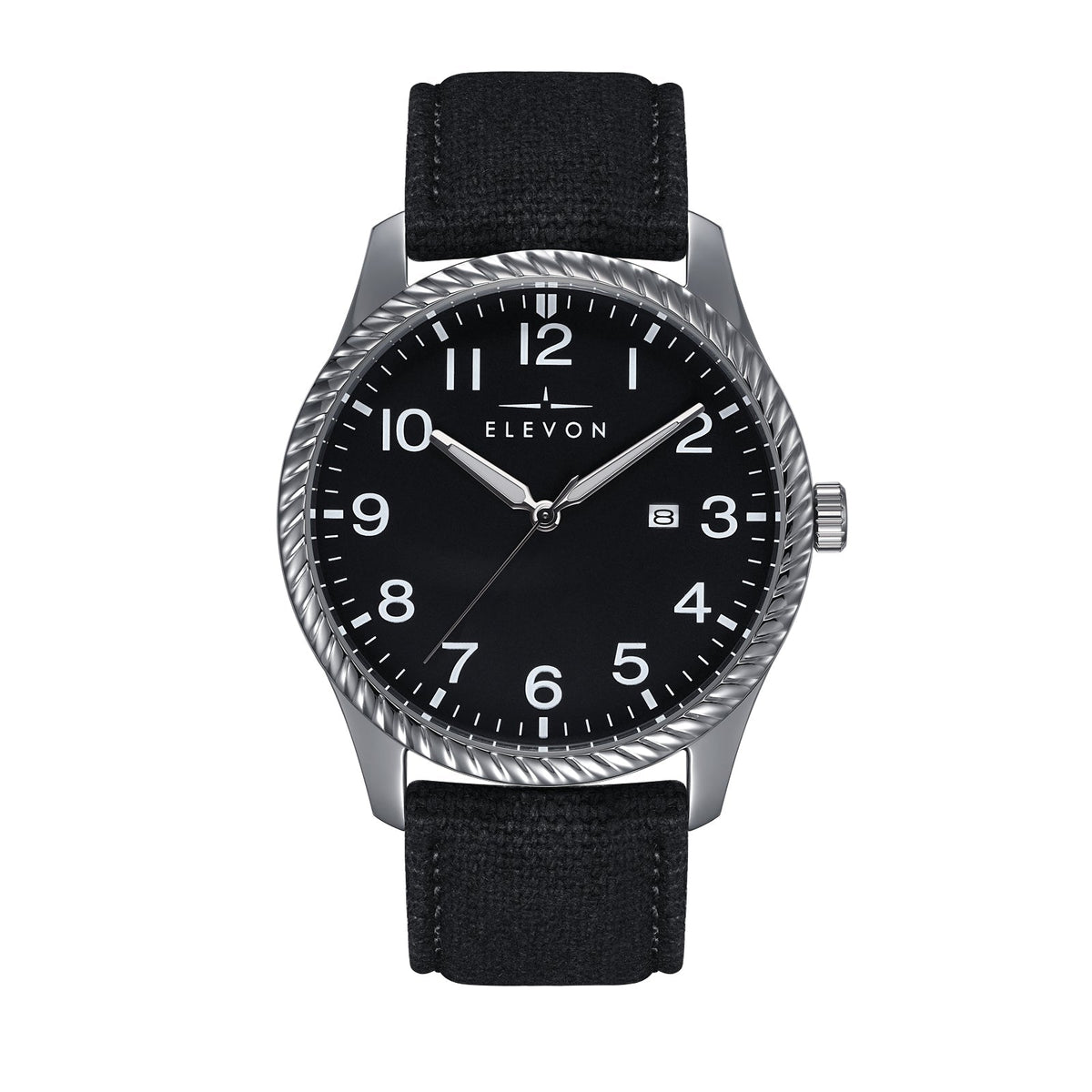 Elevon Crosswind Canvas-Overlaid Leather-Band Watch w/ Date