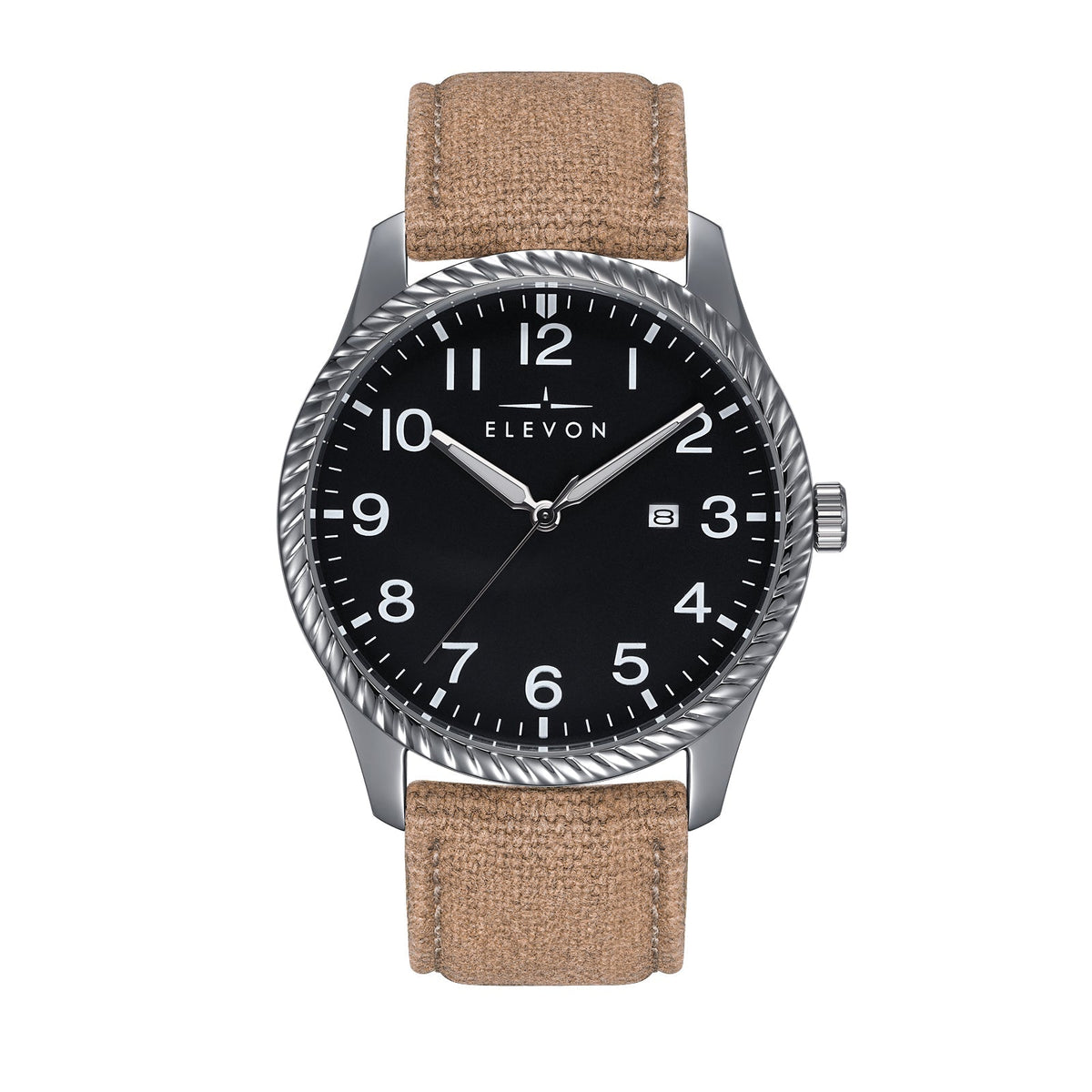 Elevon Crosswind Canvas-Overlaid Leather-Band Watch w/ Date