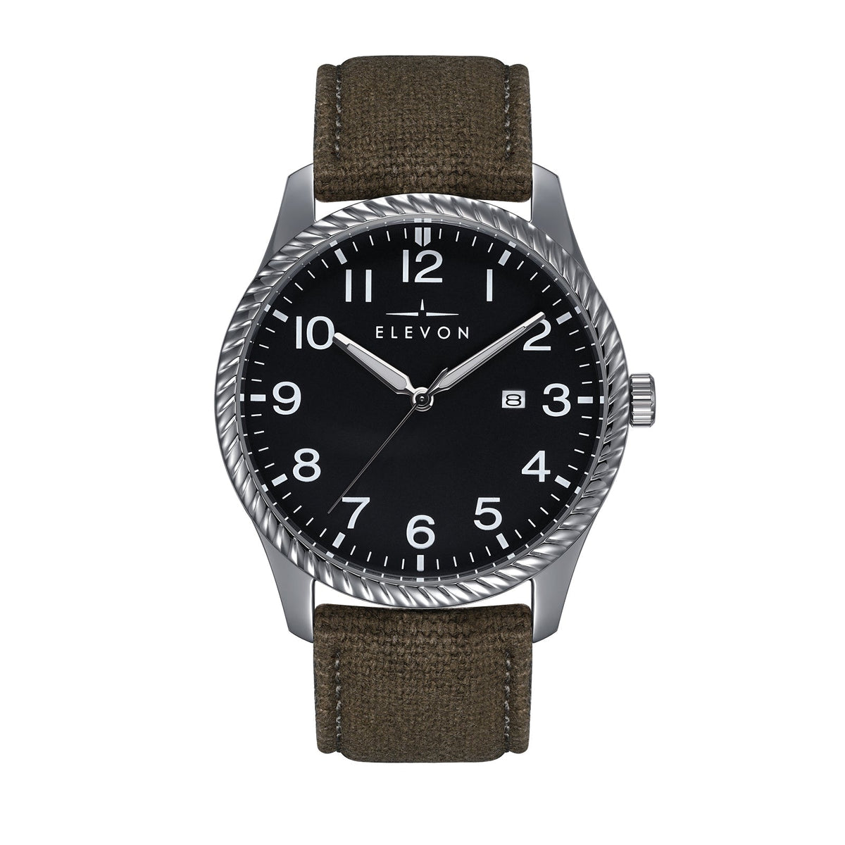 Elevon Crosswind Canvas-Overlaid Leather-Band Watch w/ Date