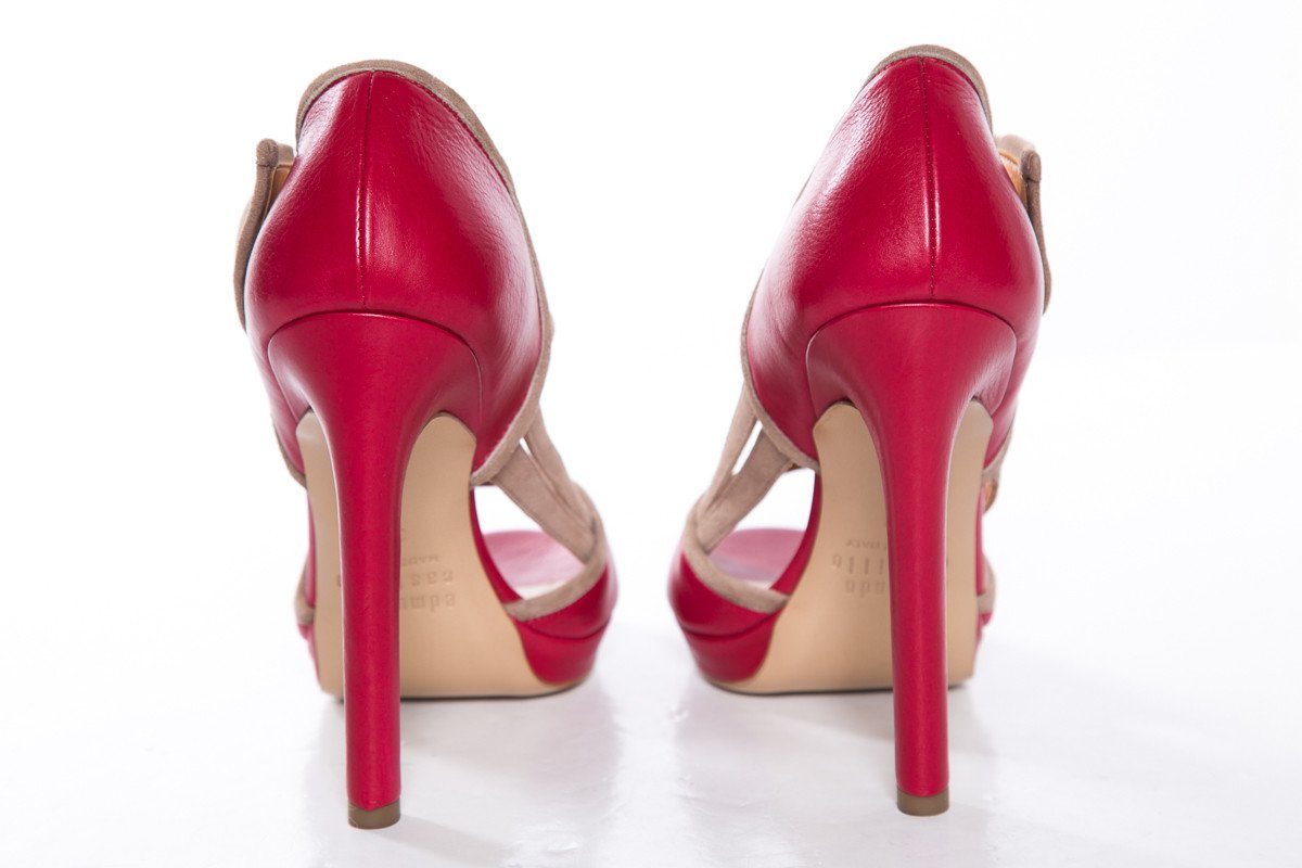 Edmundo Castillo  Red & Tan Leather Peep Toe Heels SZ 37