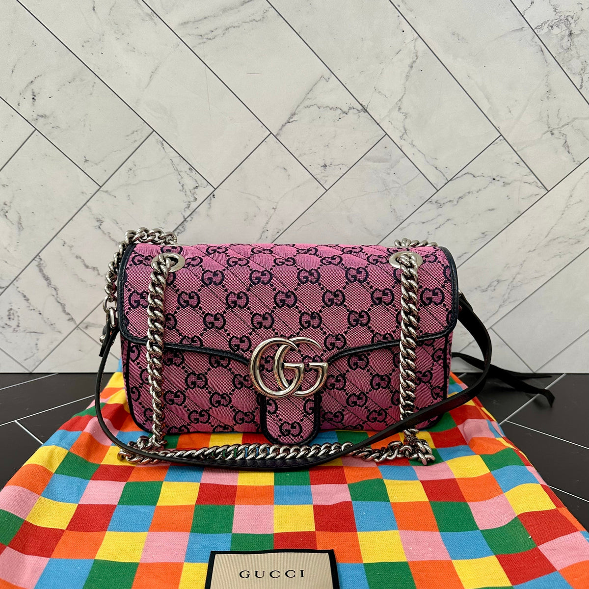 BRAND NEW Gucci Pink Canvas Small Marmont Crossbody Bag