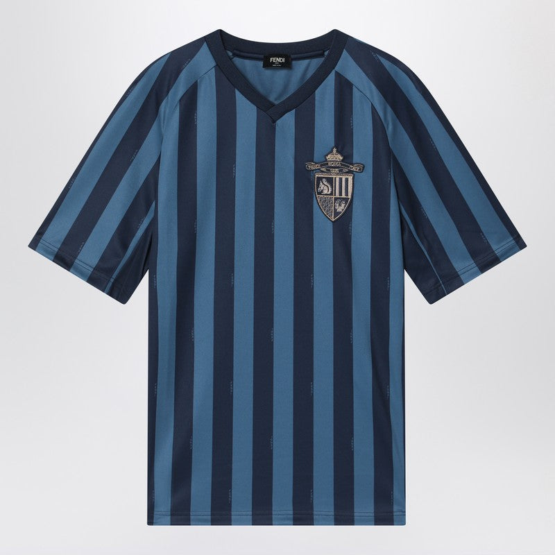 Fendi T-Shirt In Blue Striped Pequin Fabric. Men