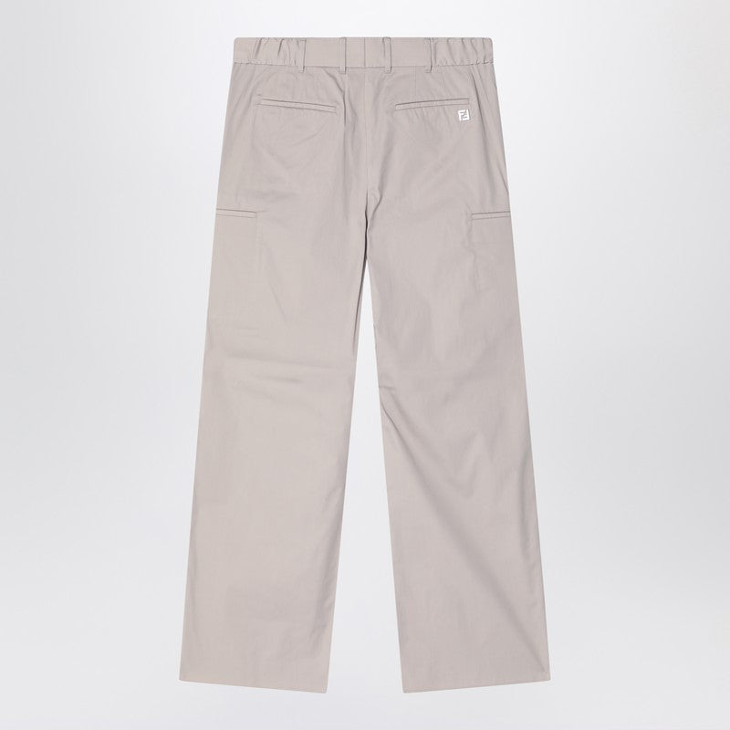 Fendi Stone Grey Cotton Blend Trousers Men