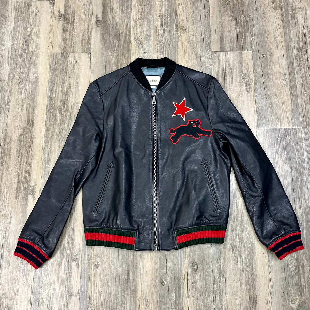 Gucci Jaguar Leather Varsity Jacket