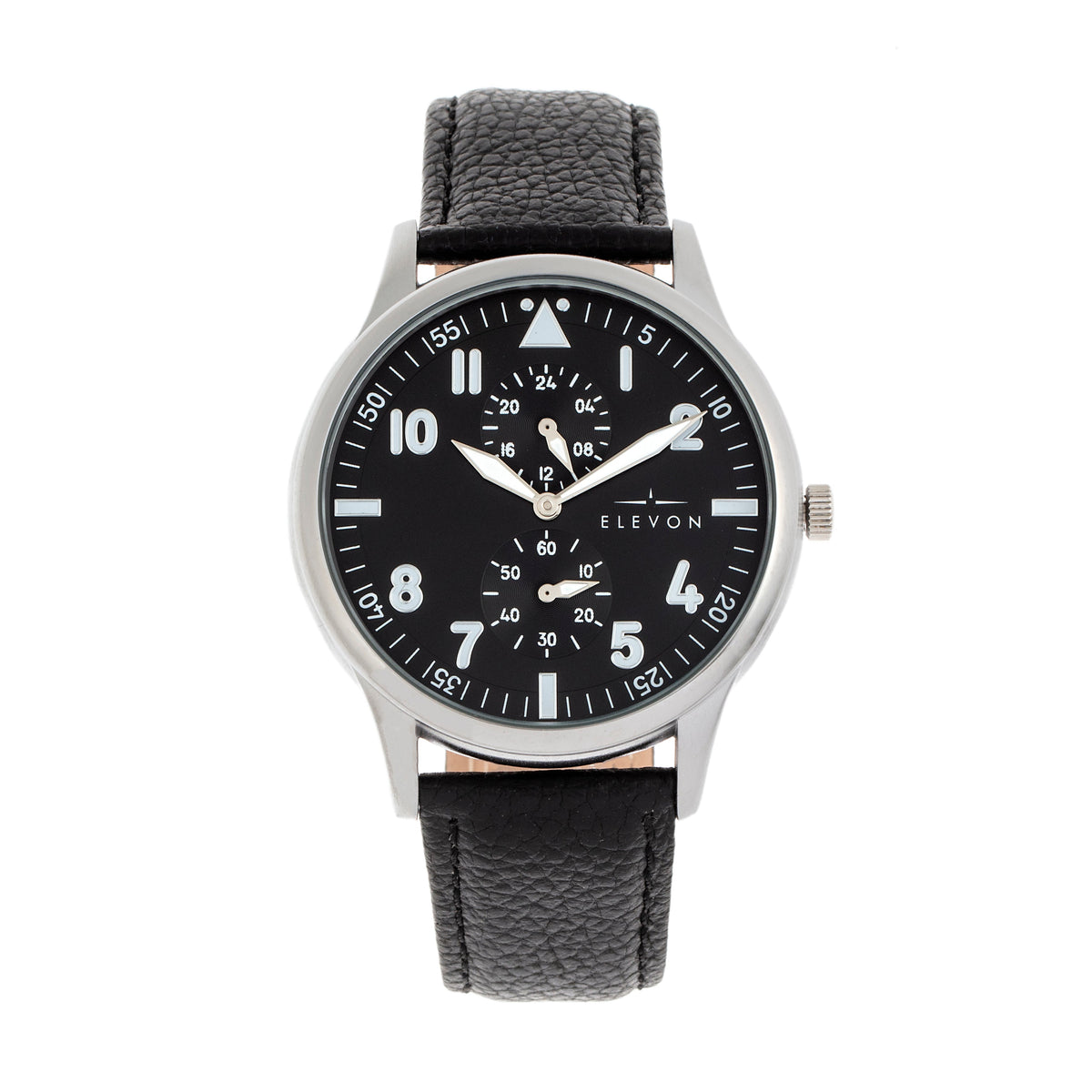Elevon Turbine Leather-Band Watch - Silver/Black