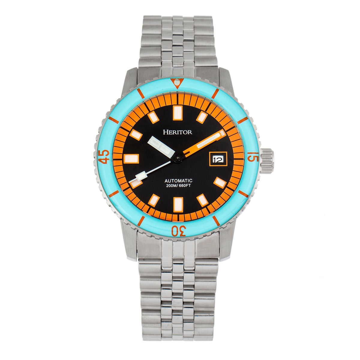 Heritor Automatic Edgard Bracelet Diver's Watch w/Date - Light Blue/Black