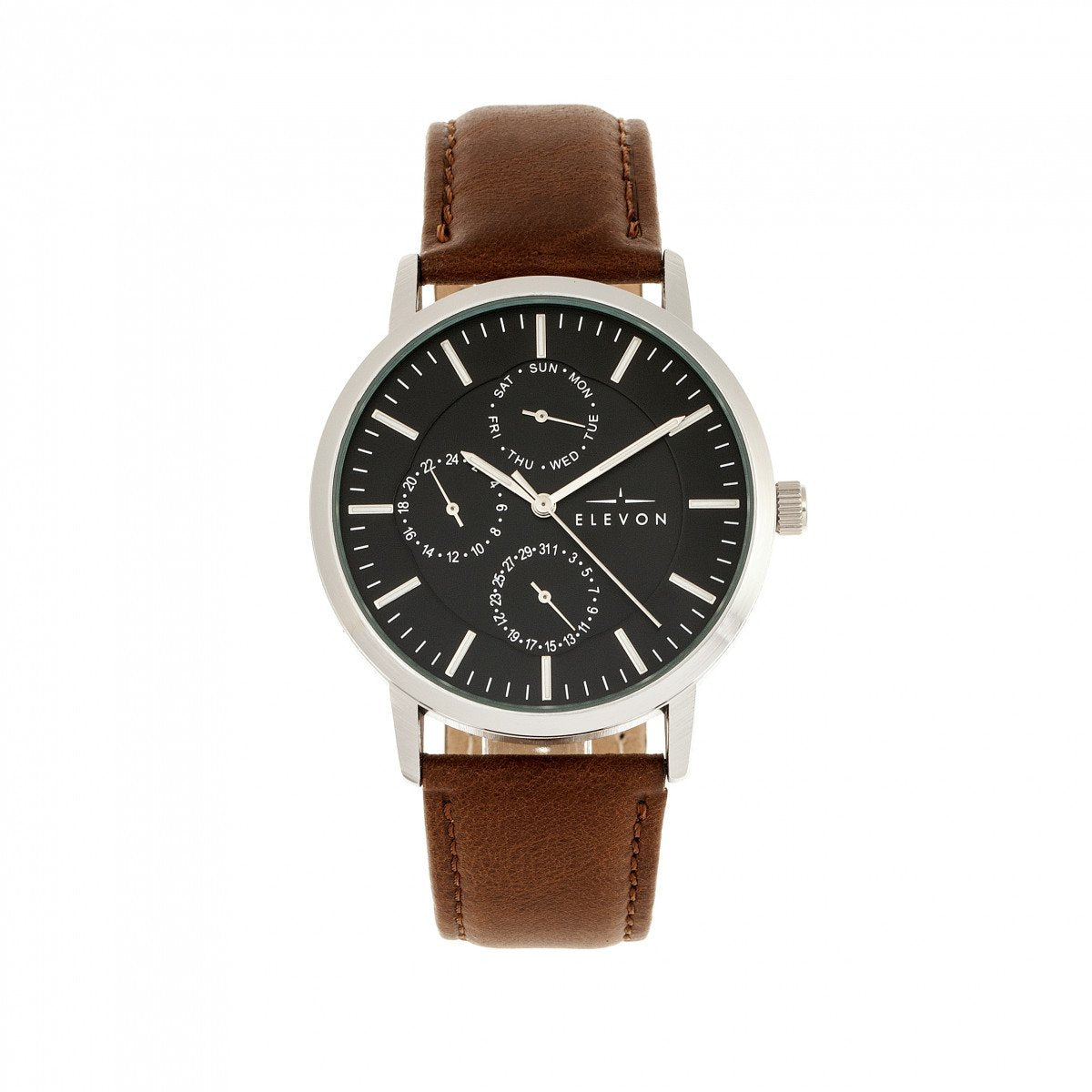 Elevon Lear Leather-Band Watch w/Day/Date