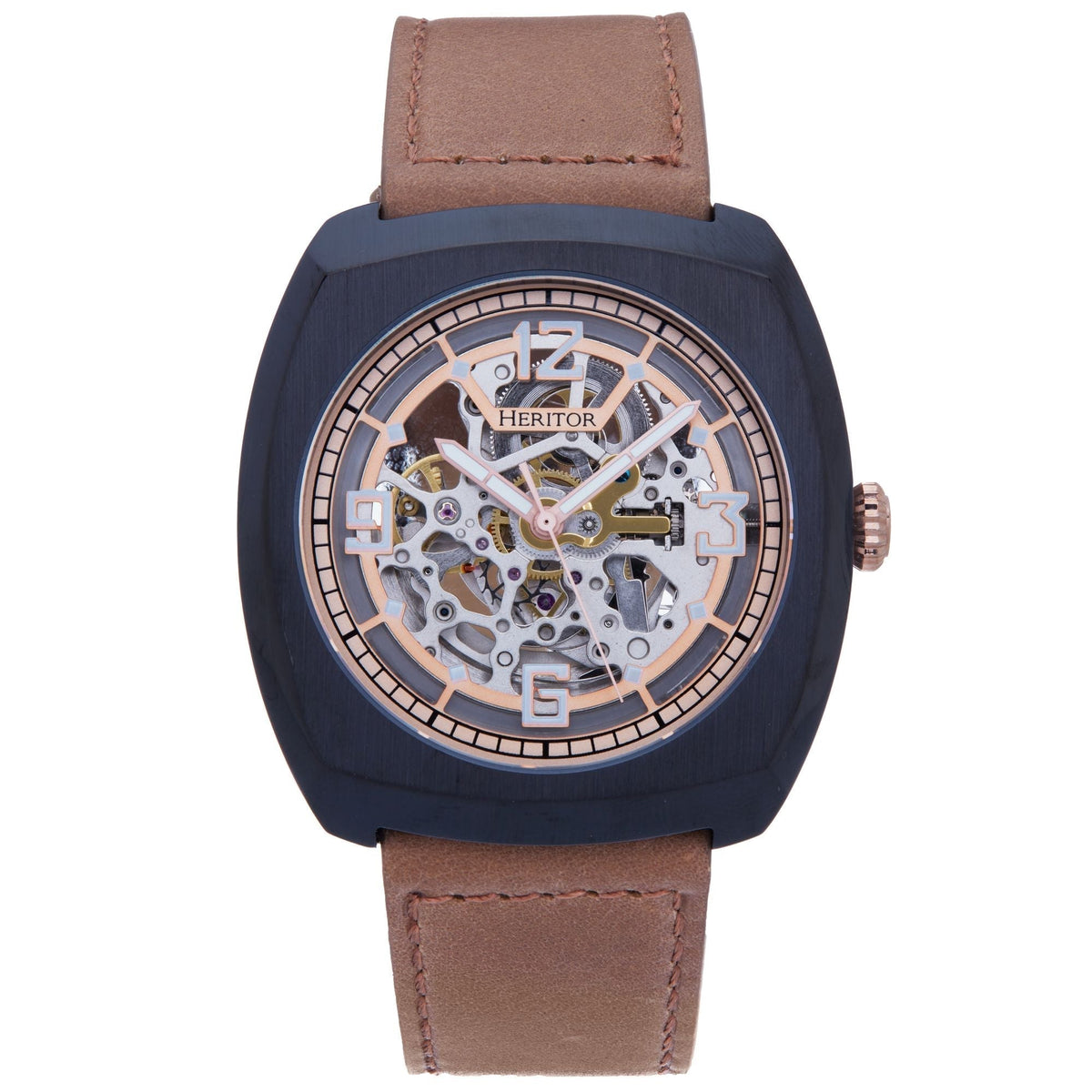 Heritor Automatic Gatling Skeletonized Leather-Band Watch