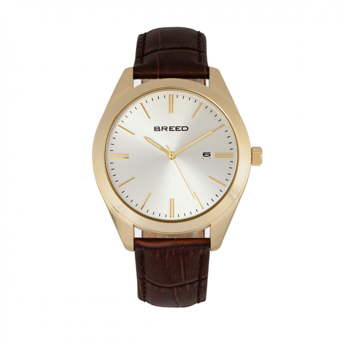 Breed Louis Leather-Band Watch w/Date - Gold/Silver