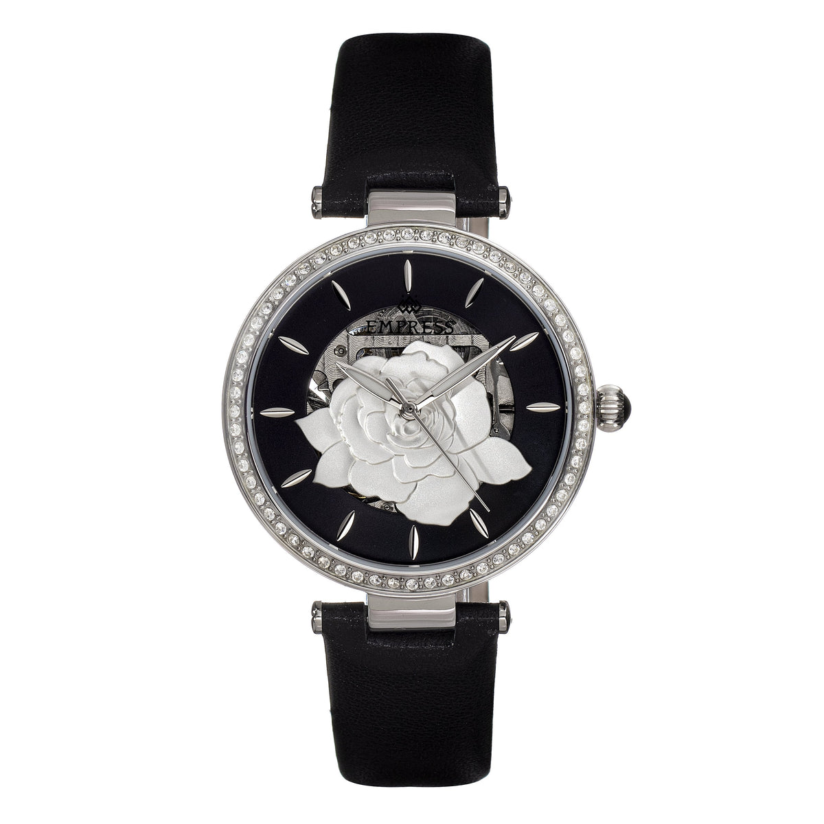 Empress Anne Automatic Semi-Skeleton Leather-Band Watch