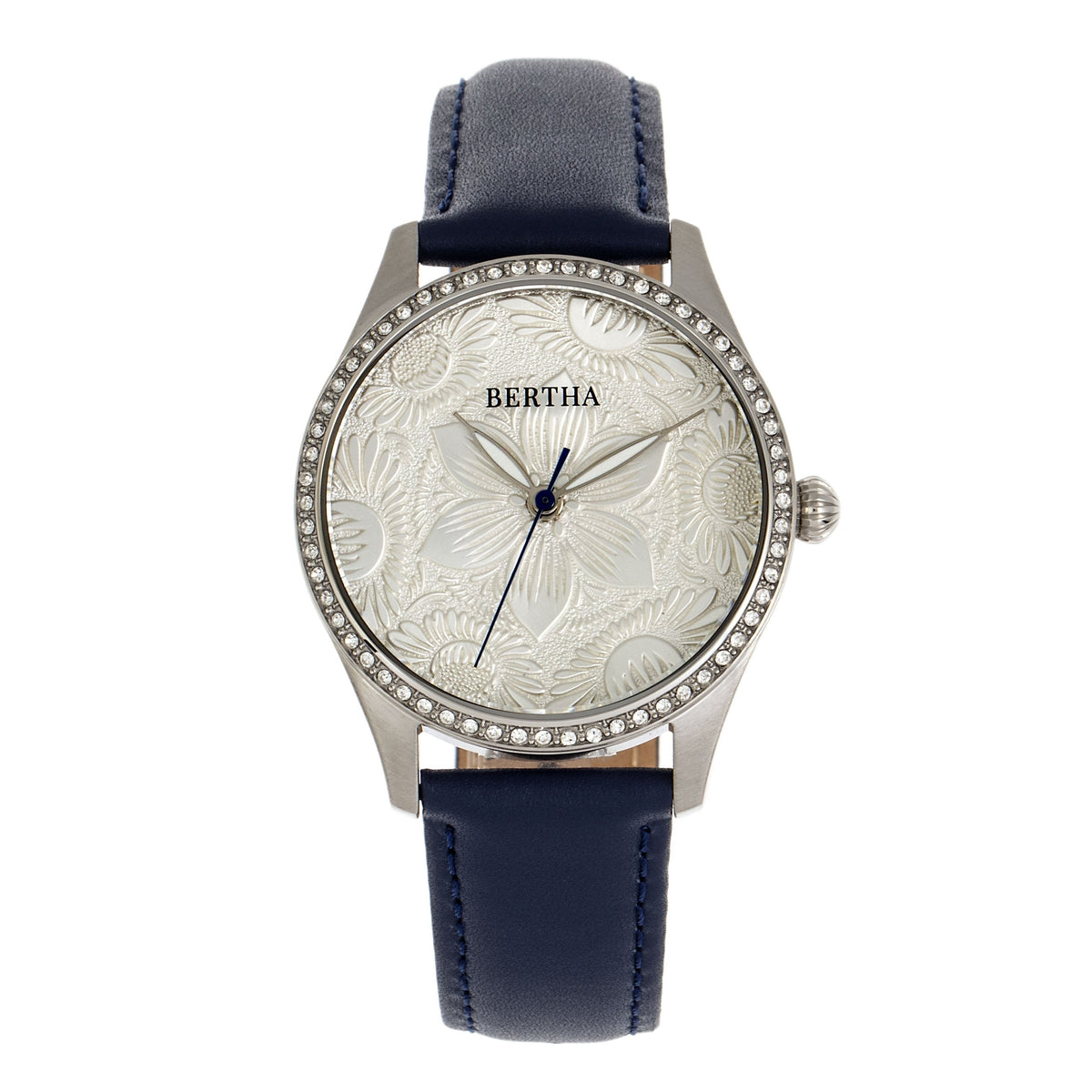 Bertha Dixie Floral Engraved Leather-Band Watch
