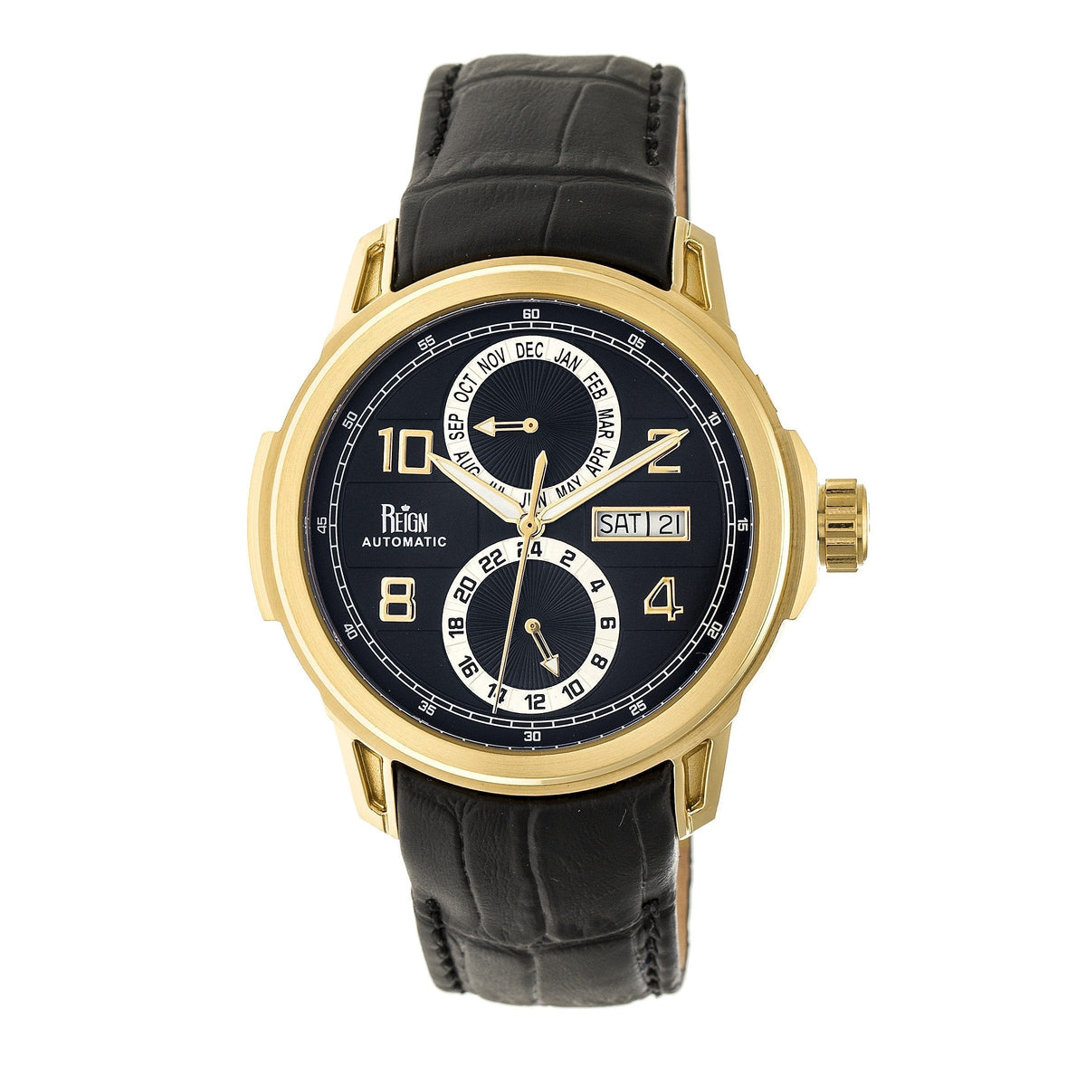 Reign Cascade Automatic Leather-Band Watch w/Day/Date