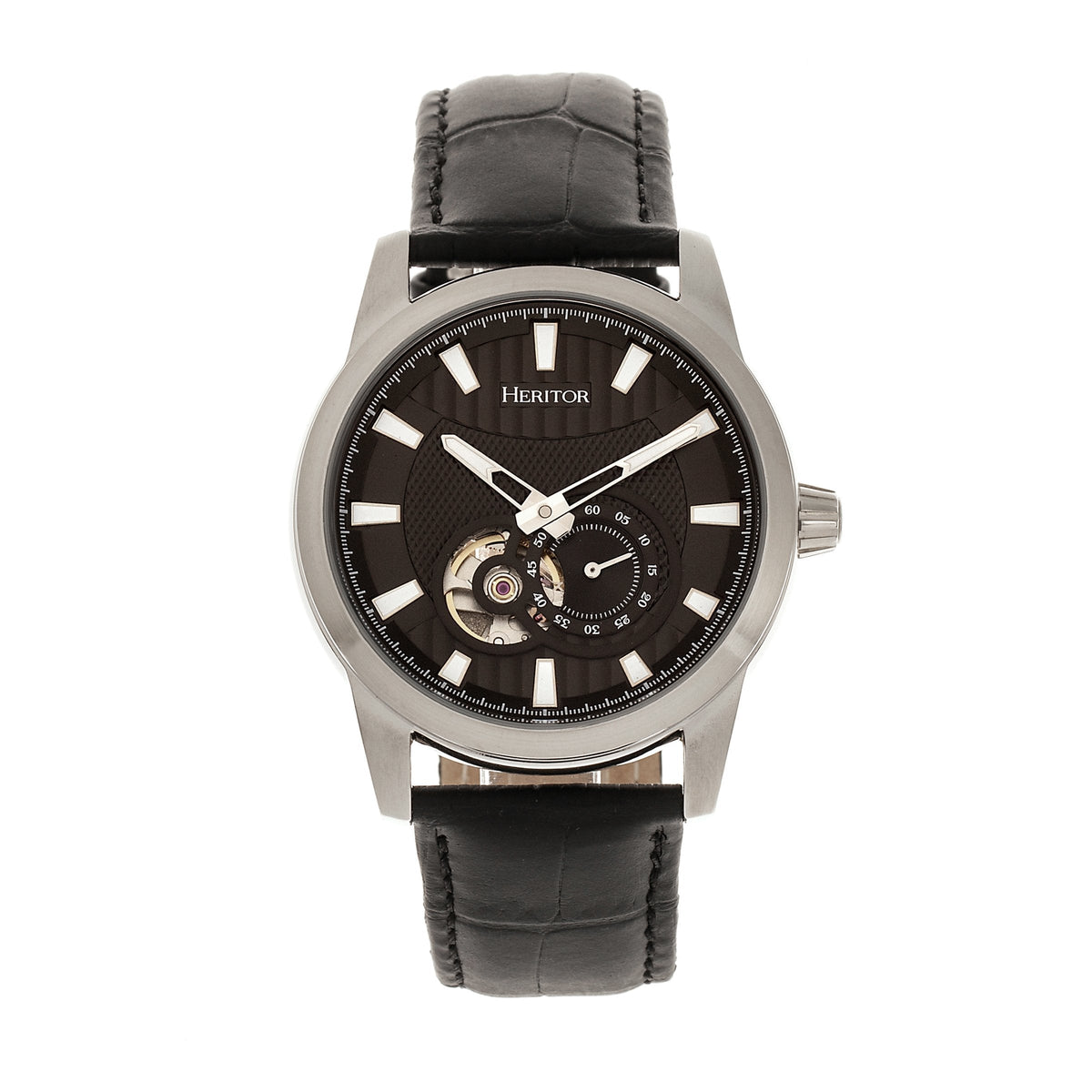 Heritor Automatic Davidson Semi-Skeleton Leather-Band Watch
