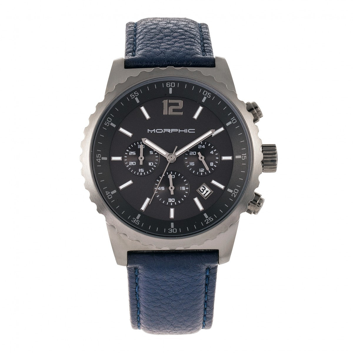 Morphic M67 Series Chronograph Leather-Band Watch w/Date - Gunmetal/Blue
