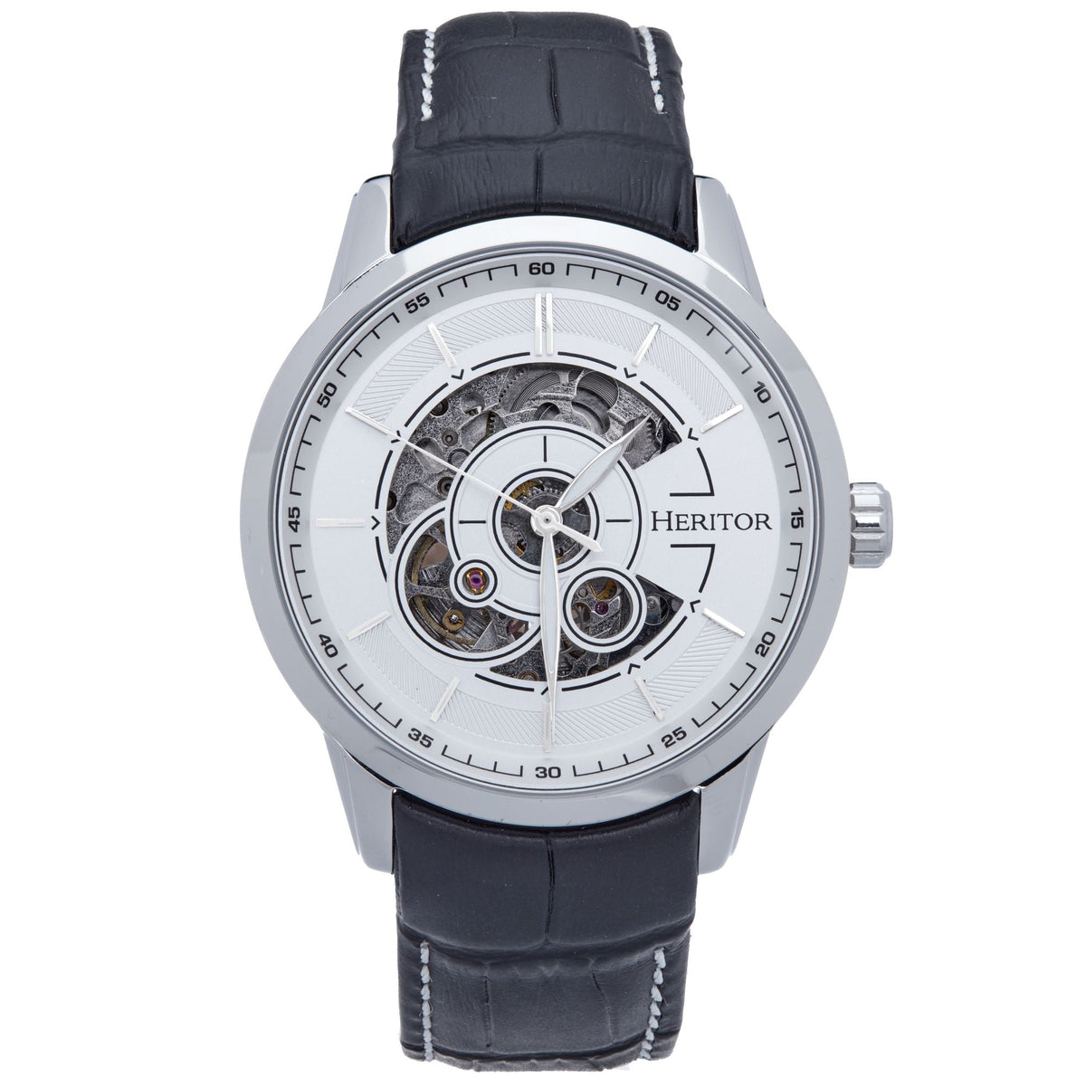 Heritor Automatic Davies Semi-Skeleton Leather-Band Watch