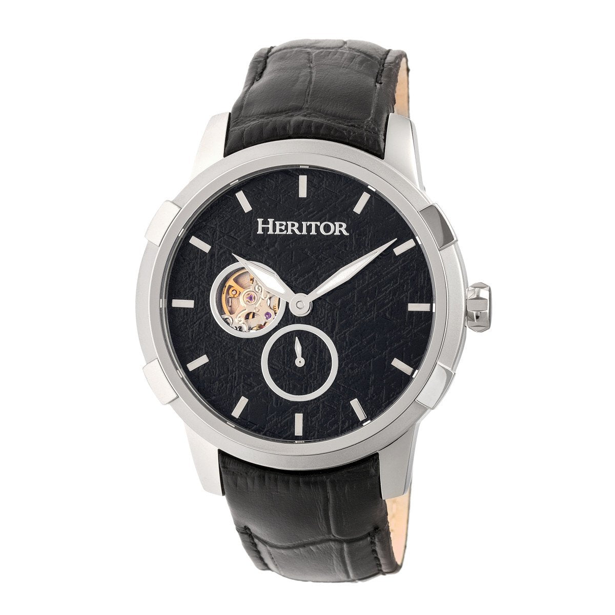 Heritor Automatic Callisto Semi-Skeleton Leather-Band Watch