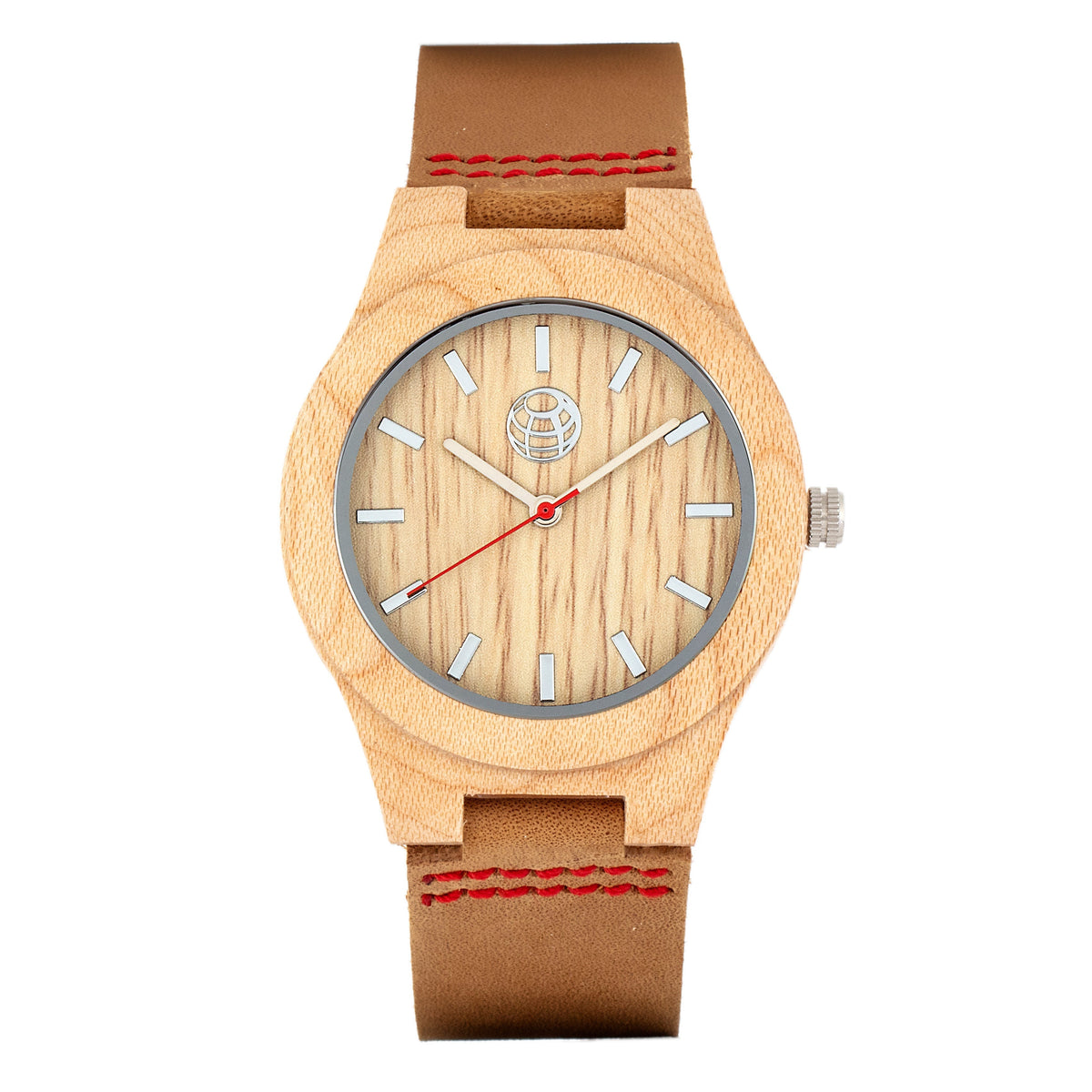 Earth Wood Aztec Leather-Band Watch - Khaki/Tan