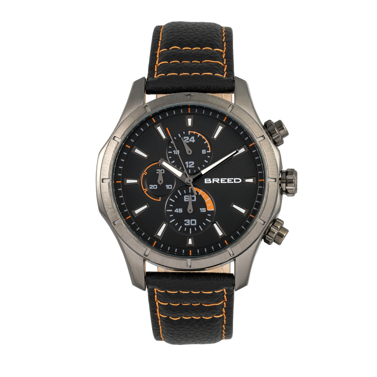 Breed Lacroix Chronograph Leather-Band Watch - Gunmetal/Orange