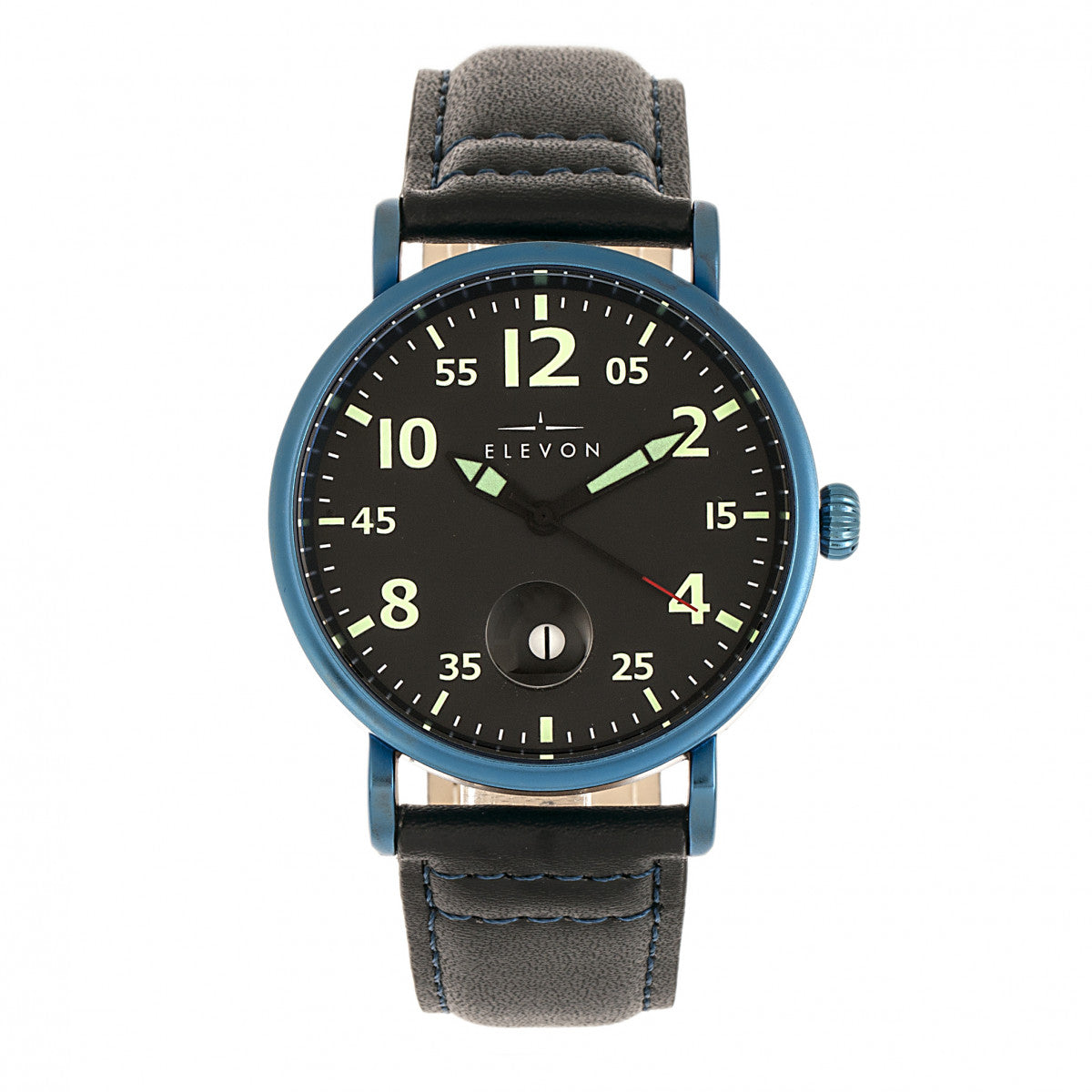 Elevon Von Braun Leather-Band Watch w/Date - Blue/Black