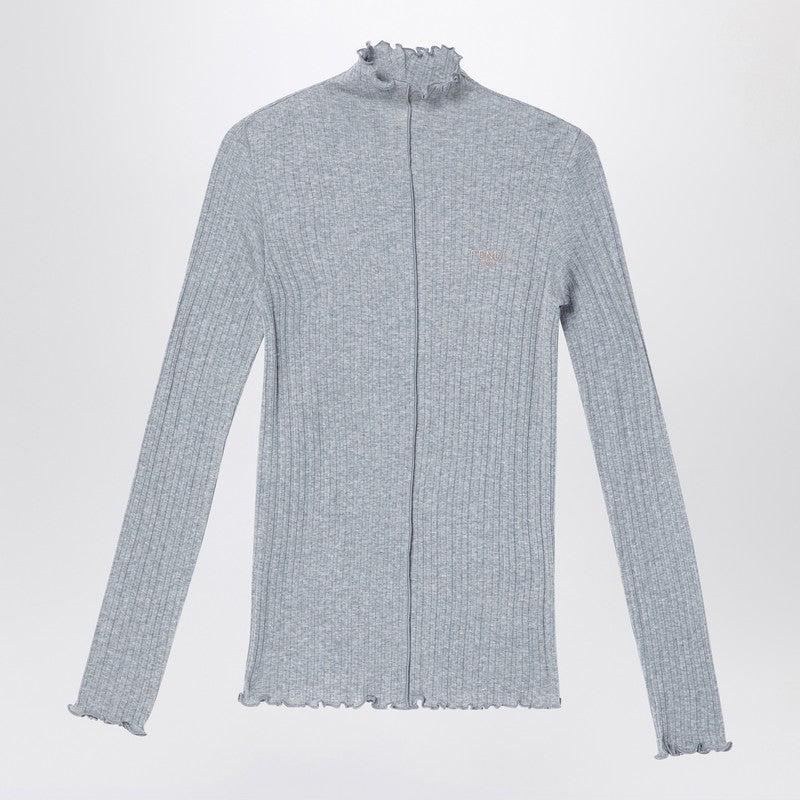 Fendi Grey Cotton Turtleneck With Logo Women
