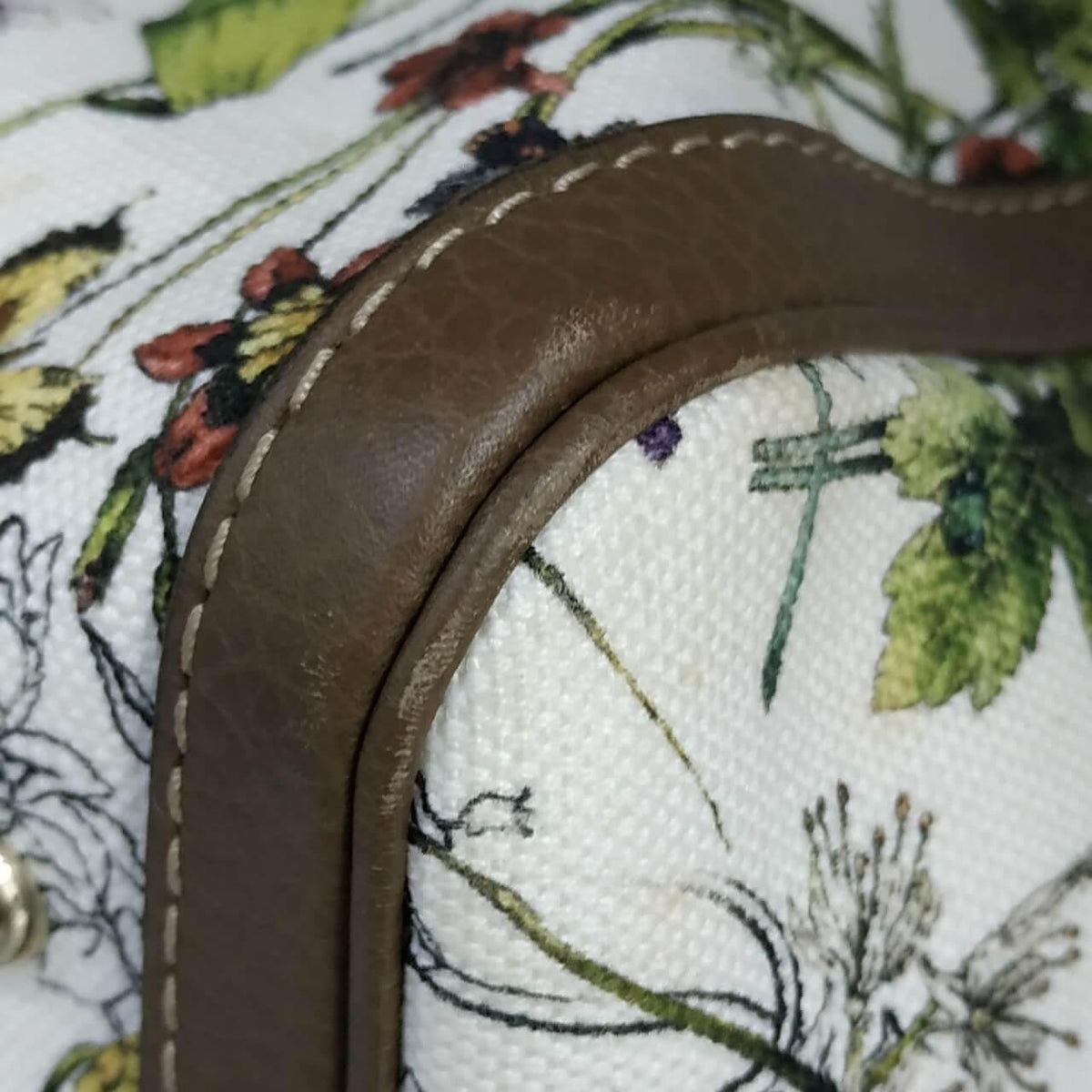 Floral Canvas Boston Bag White Brown