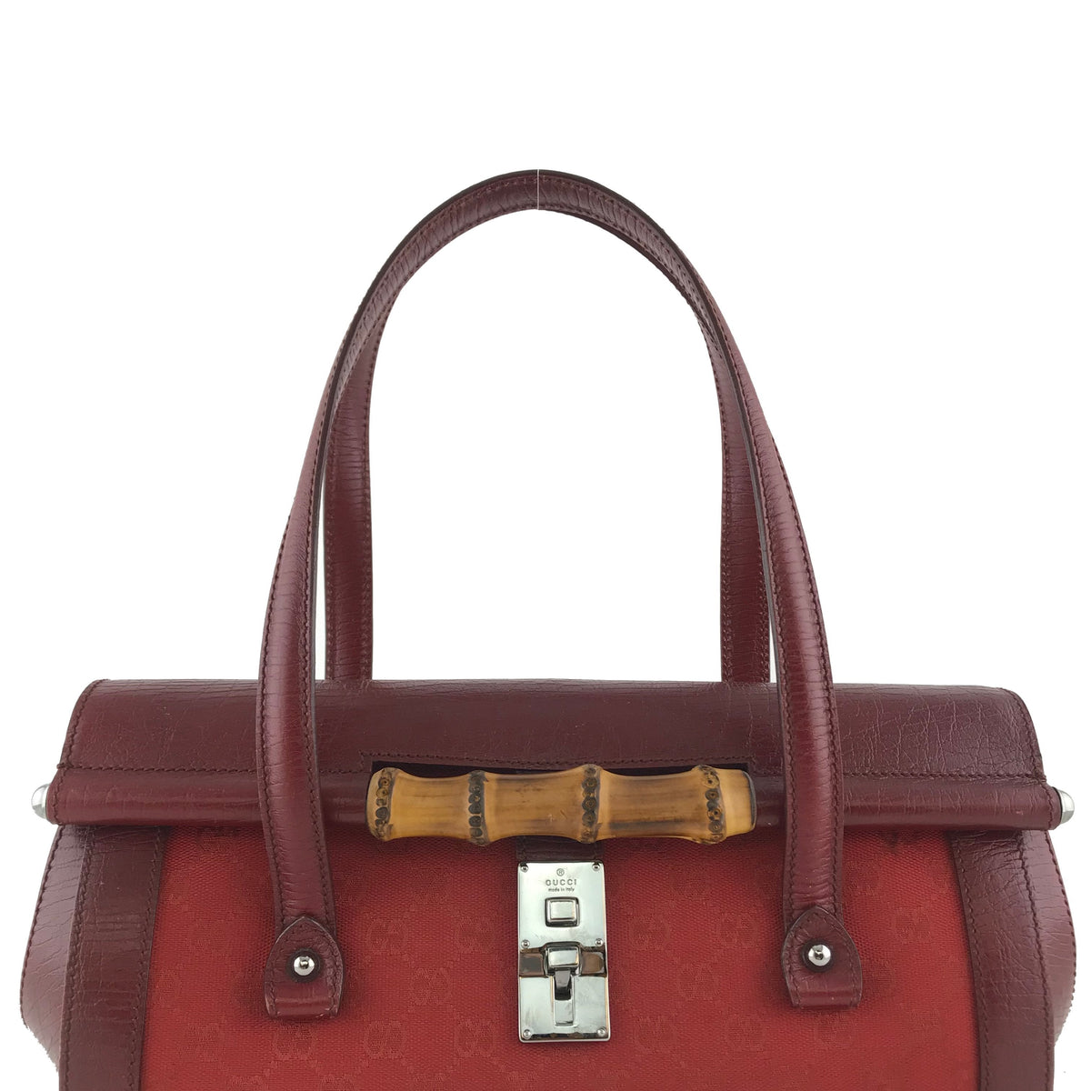 Gucci GG Canvas Leather Bamboo Bullet Bag