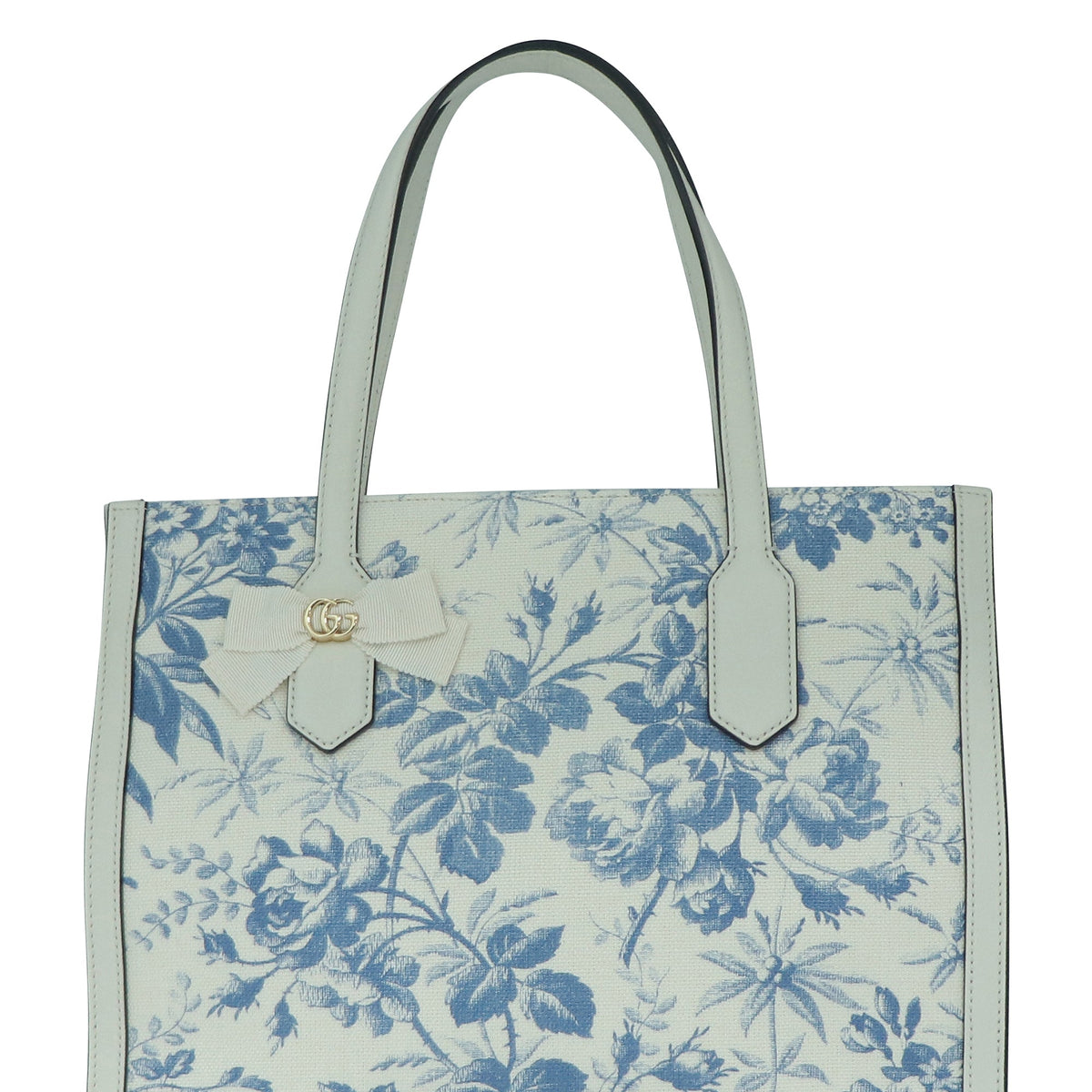 GG Ribbon Herbarium Floral Print Tote White