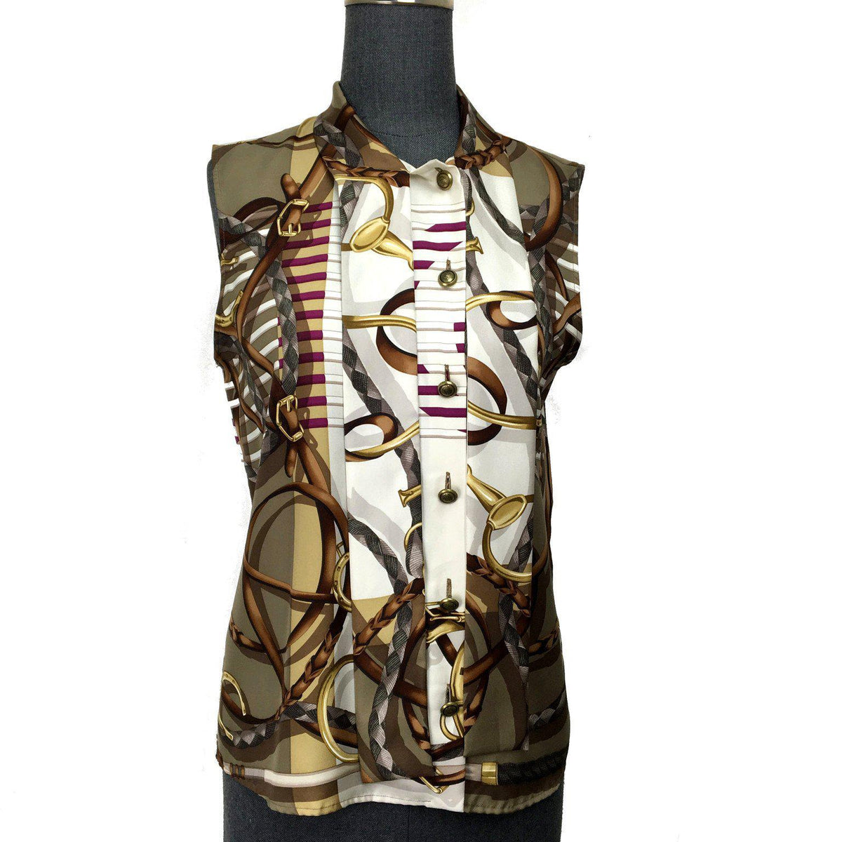 Gucci Iconic Equestrian Printed Silk Sleeveless Blouse Size M NWT