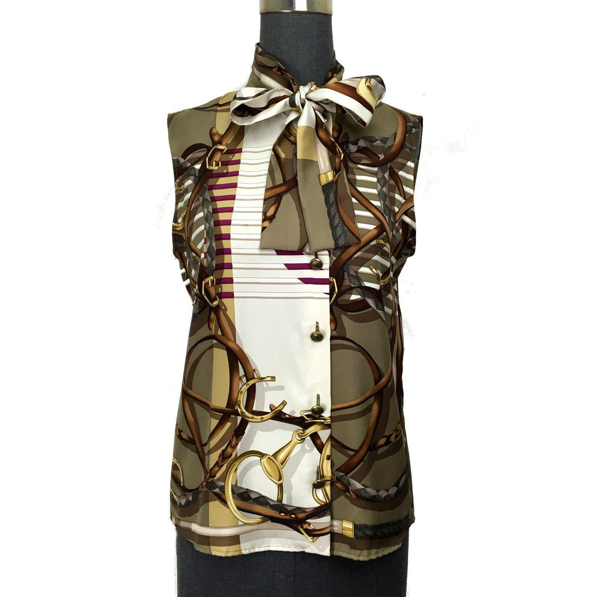 Gucci Iconic Equestrian Printed Silk Sleeveless Blouse Size M NWT