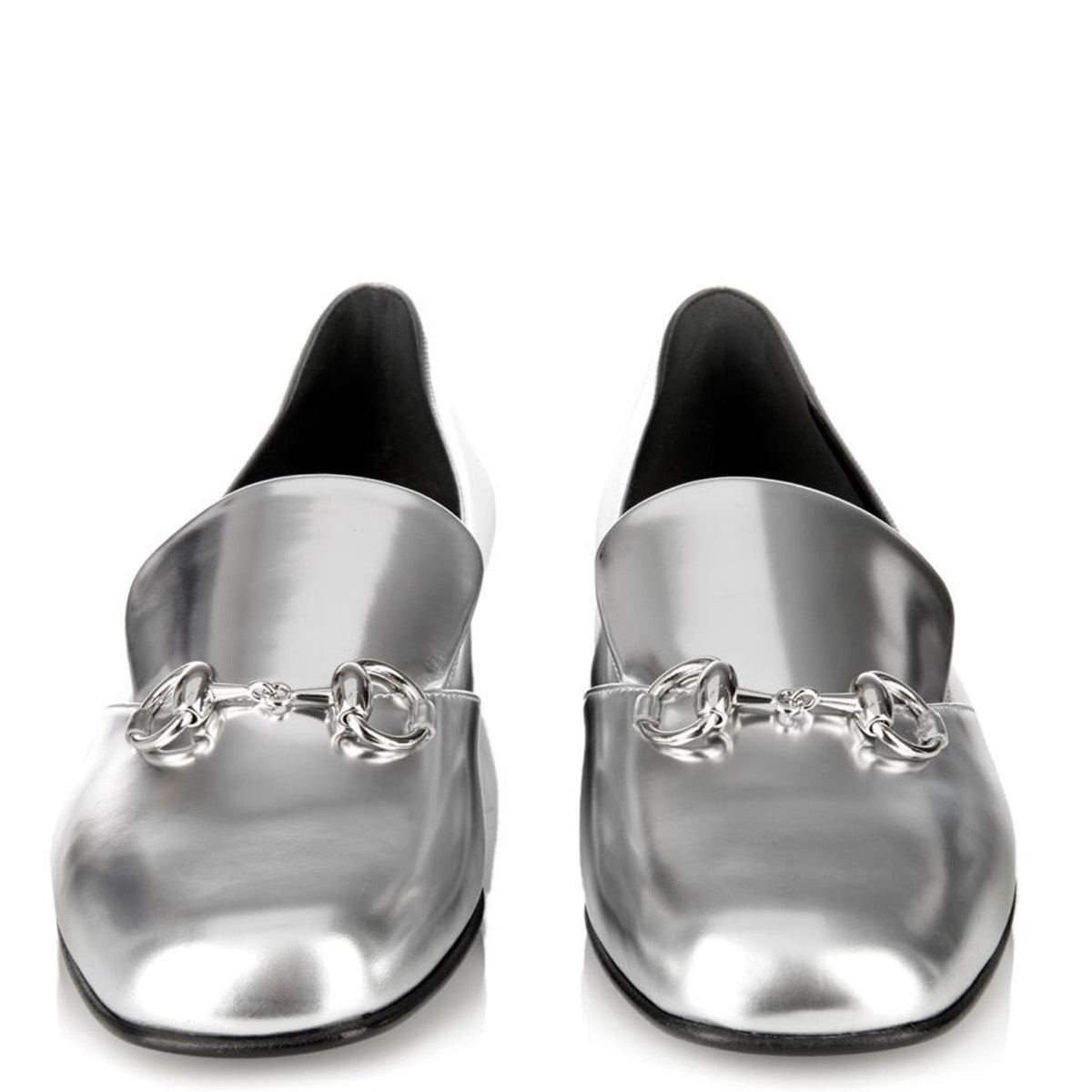 GUCCI METALLIC SILVER HORSEBIT LOAFERS
