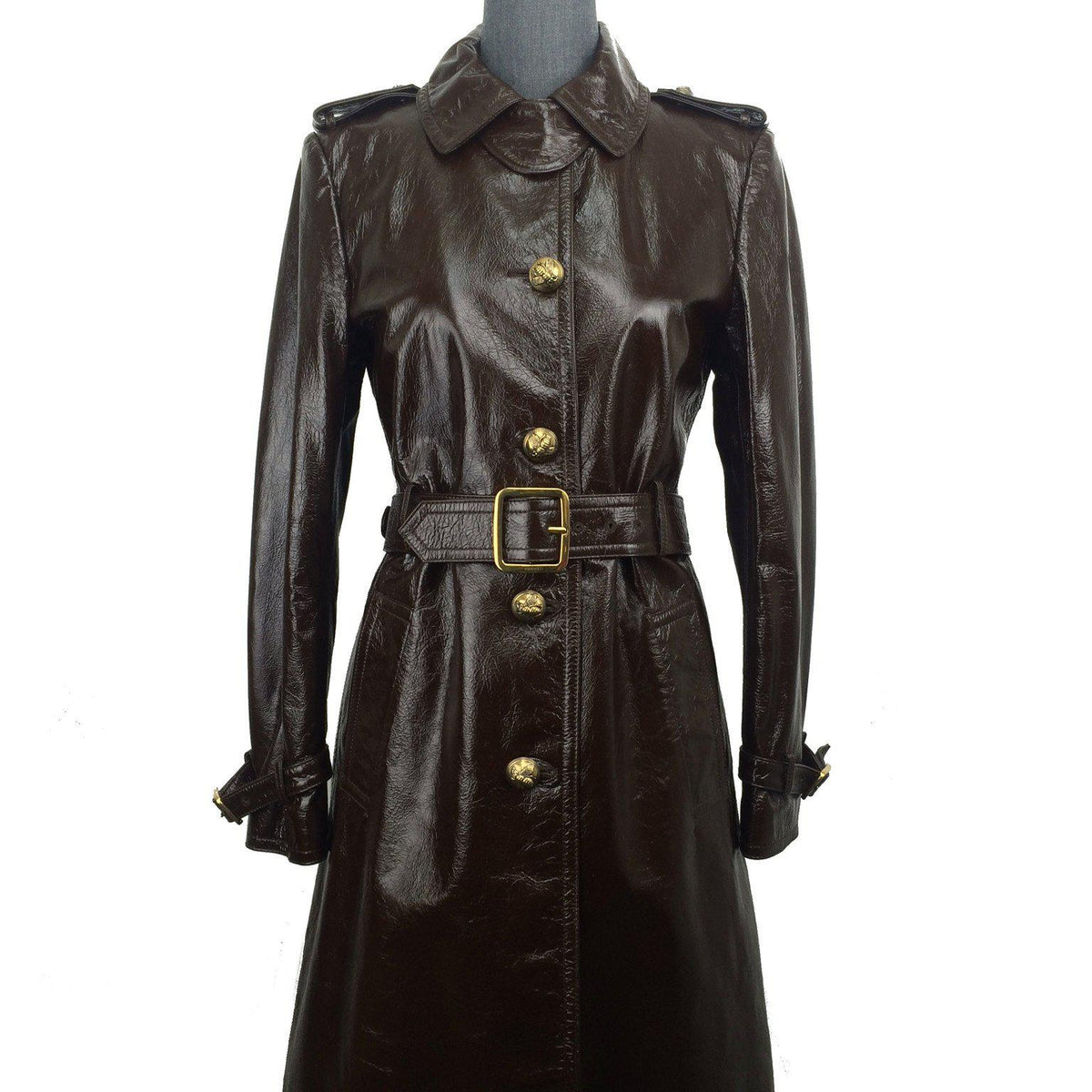 Gucci Light Patent Leather Belted Trench Coat Size M