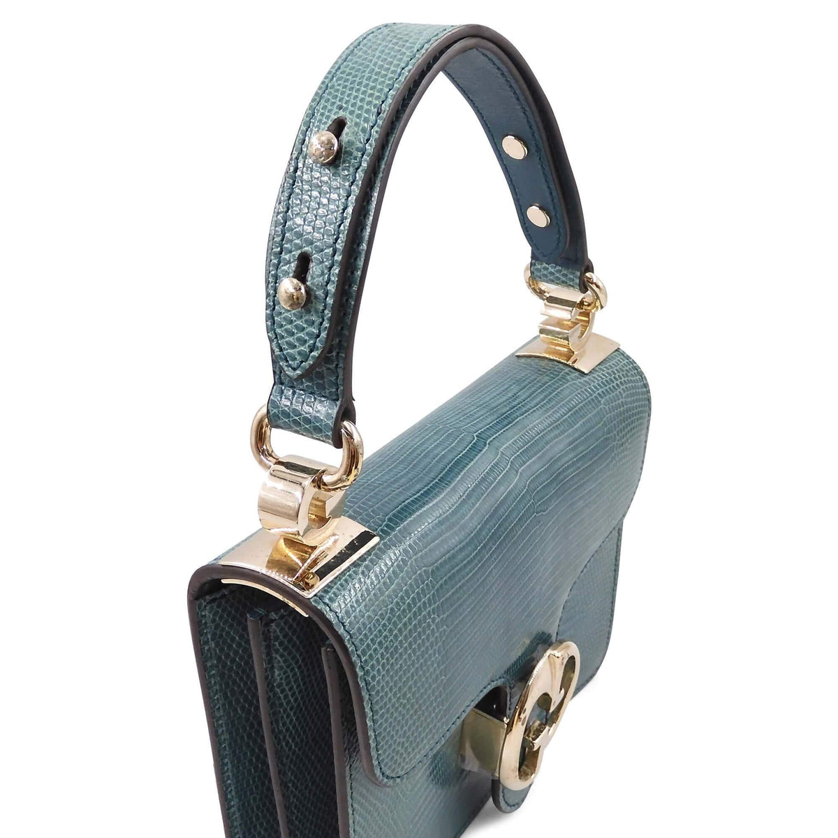 Lizard 1973 Small Top Handle Flap Bag Turquoise