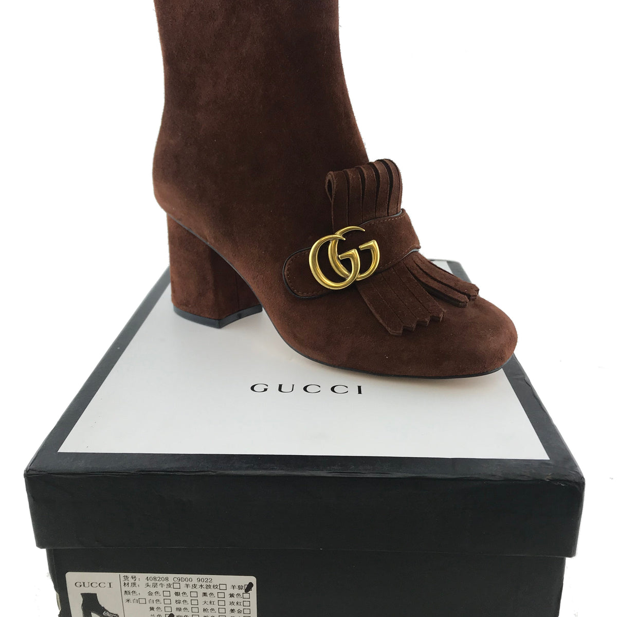 Gucci Marmont GG Suede Block-Heel Ankle Boots Size 9
