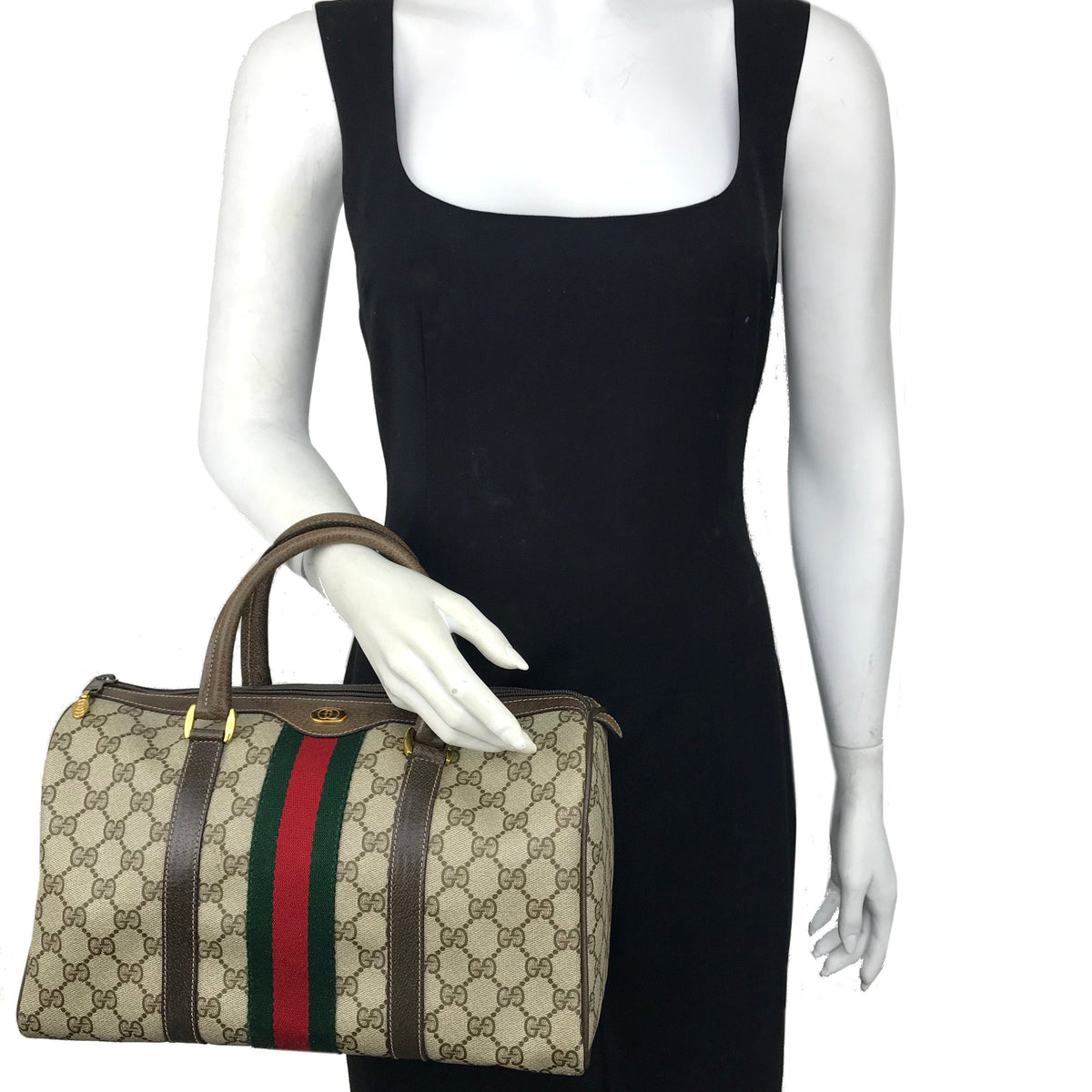 Gucci Monogram Boston Web Medium Satchel Bag