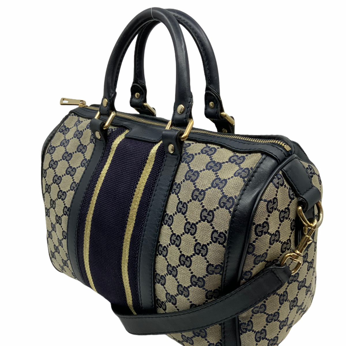 Gucci Monogram Canvas Web Boston Bag with Shoulder Strap