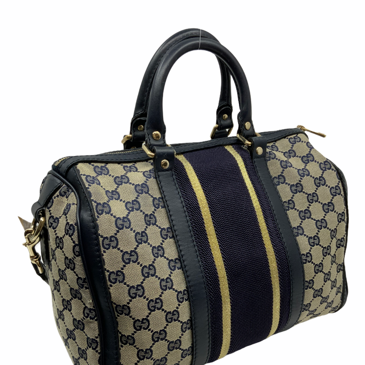 Gucci Monogram Canvas Web Boston Bag with Shoulder Strap