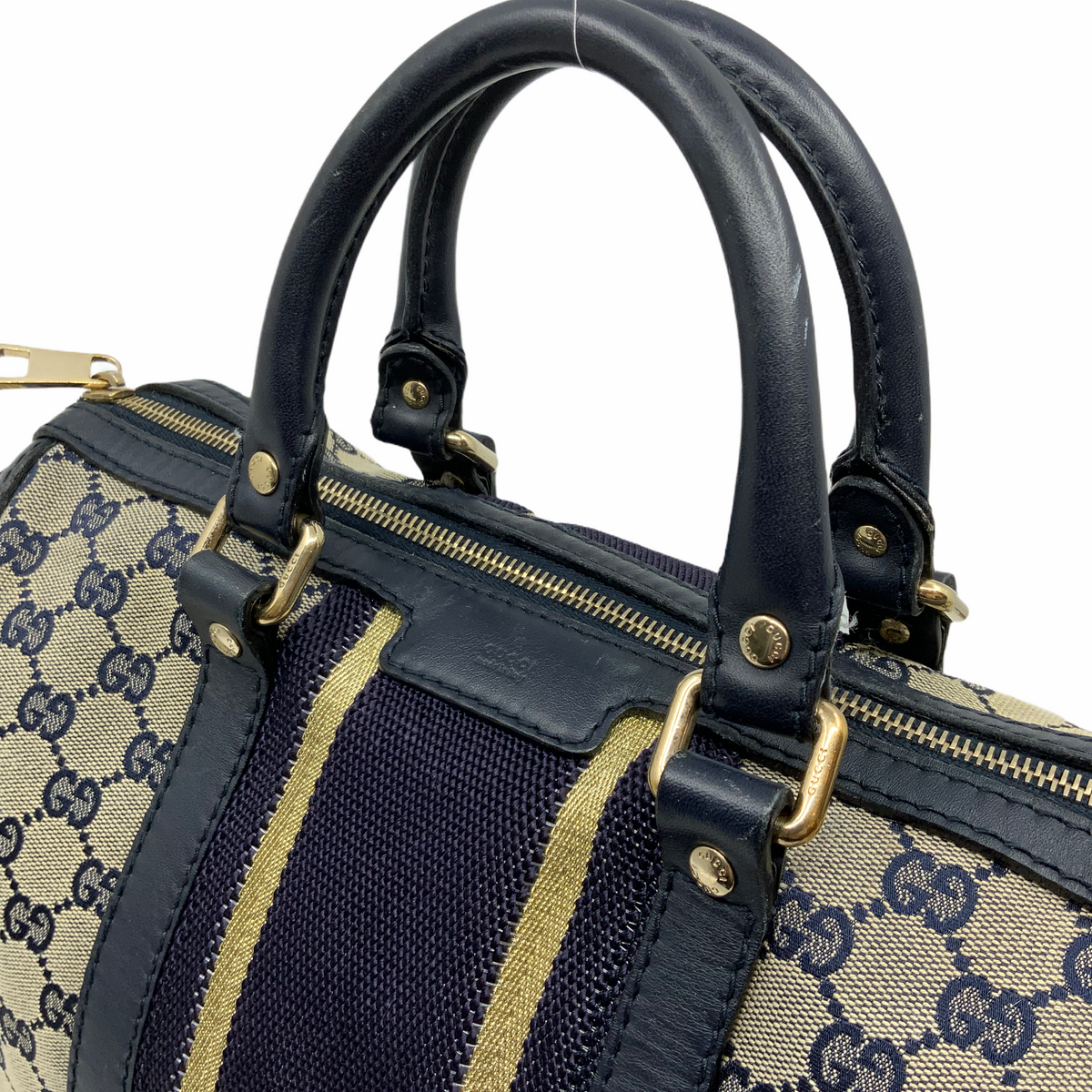 Gucci Monogram Canvas Web Boston Bag with Shoulder Strap