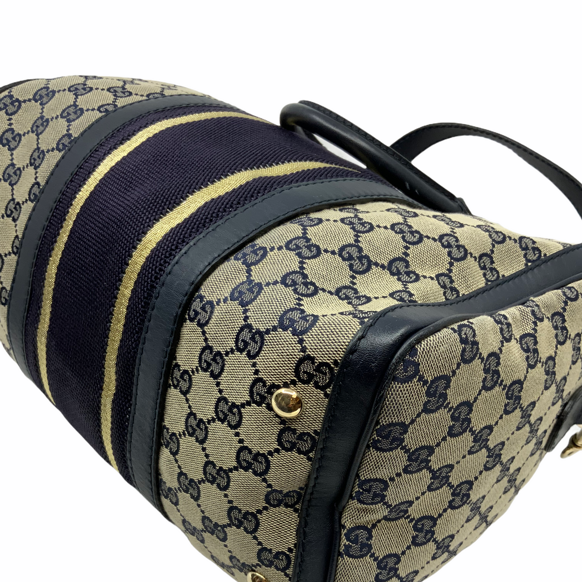 Gucci Monogram Canvas Web Boston Bag with Shoulder Strap