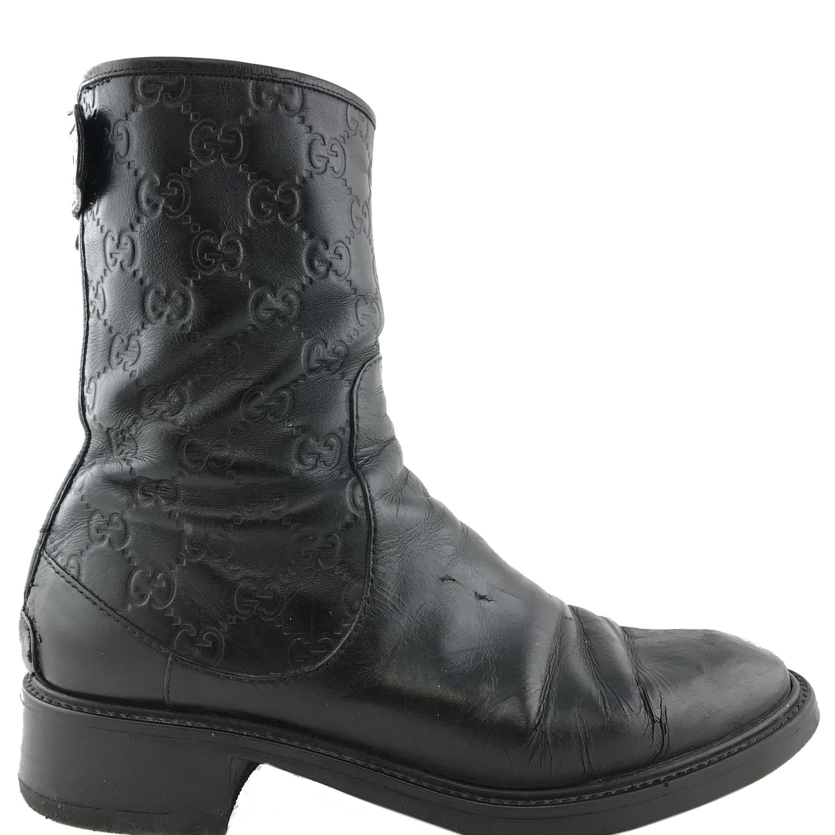 Gucci Monogram GG Embossed Leather Ankle Boots Size 9.5