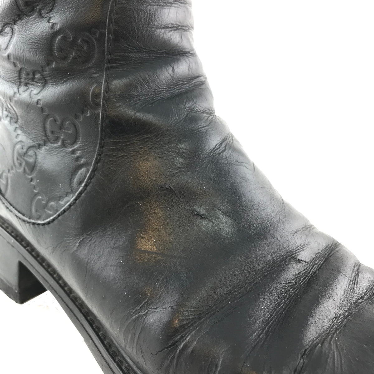 Gucci Monogram GG Embossed Leather Ankle Boots Size 9.5