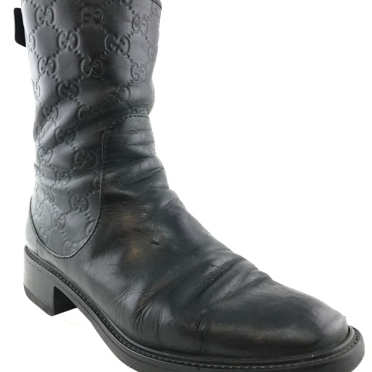 Gucci Monogram GG Embossed Leather Ankle Boots Size 9.5