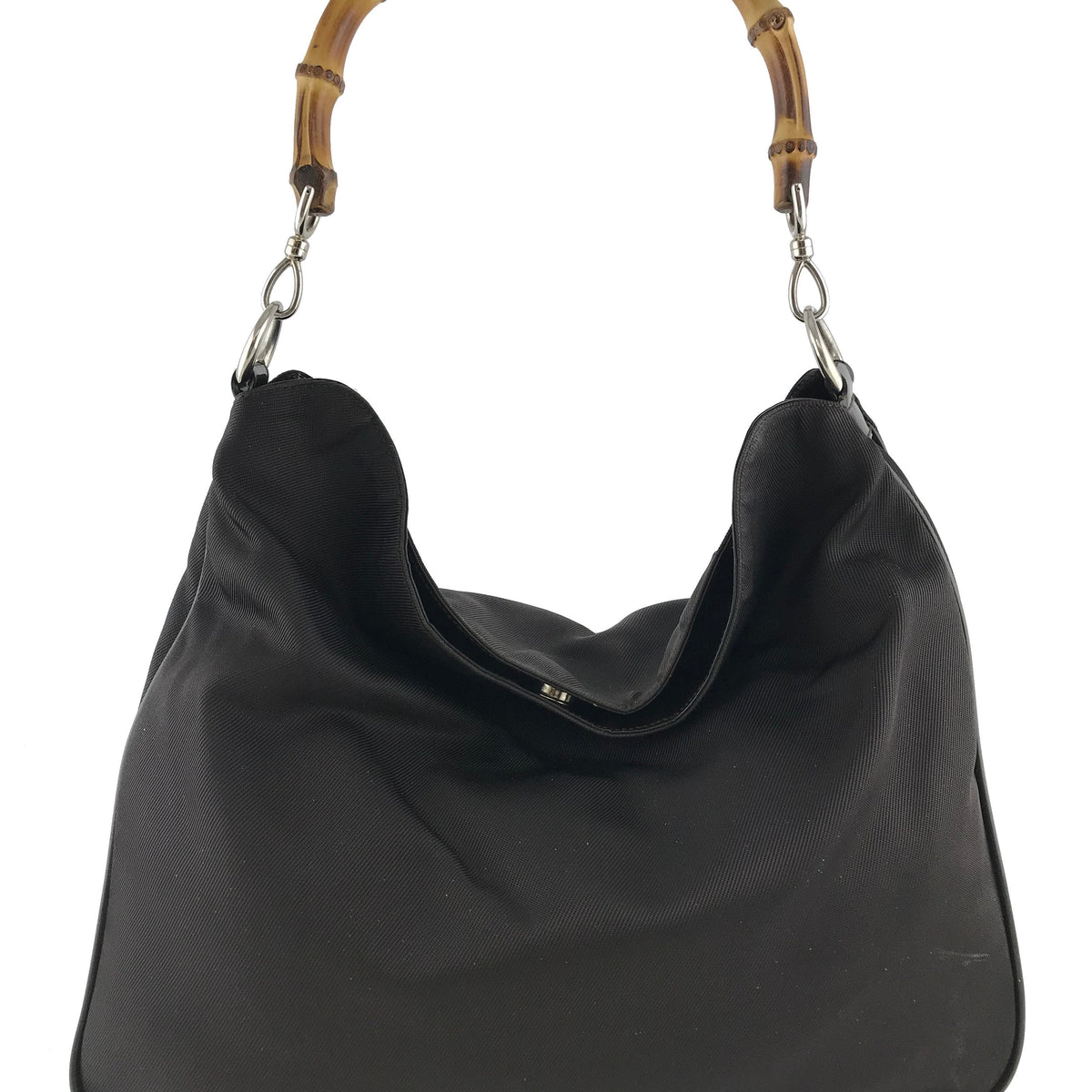 Gucci Vintage Nylon Bamboo Handle Hobo Bag