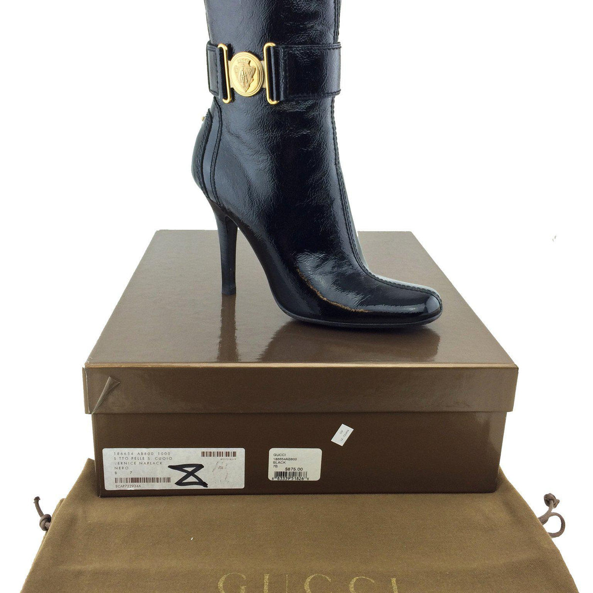 Gucci Patent Leather Shield Ankle Boots Size 7
