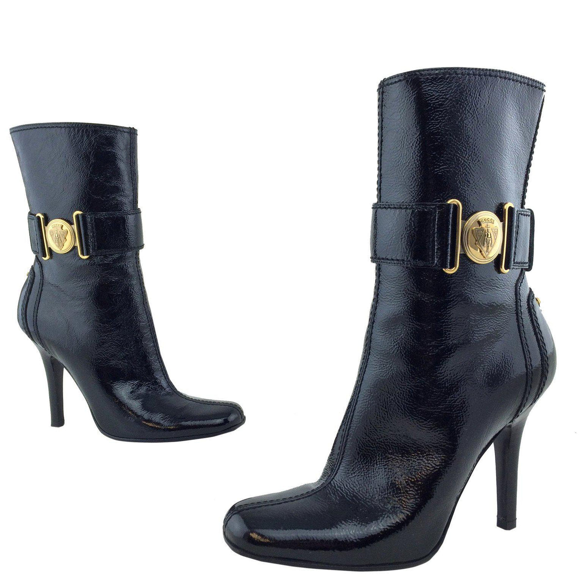 Gucci Patent Leather Shield Ankle Boots Size 7